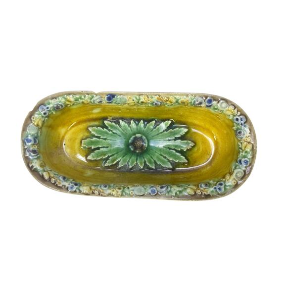 Wedgwood England Antique Late 1800's Majolica Small Oval Dish Floral Motifs-Rare - Picture 2 of 10